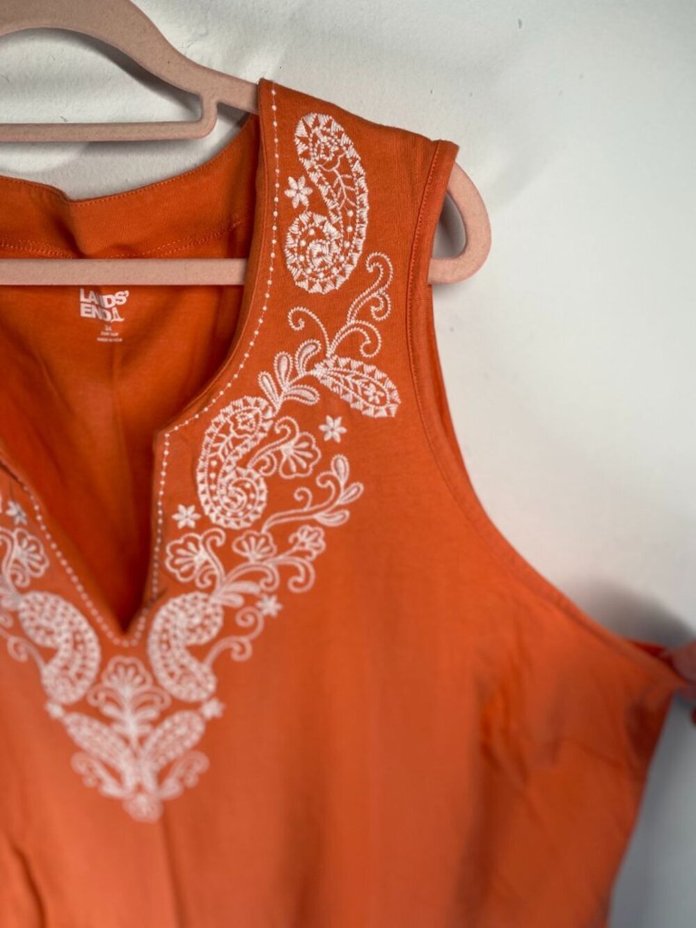 Lands End Sleeveless Orange Embroidered Cotton Tunic Dress With Pockets Size 3X - Picture 4 of 8